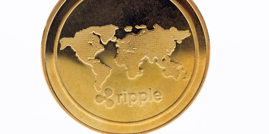 Ripple coin on white background. Ripple is virtual currency.
