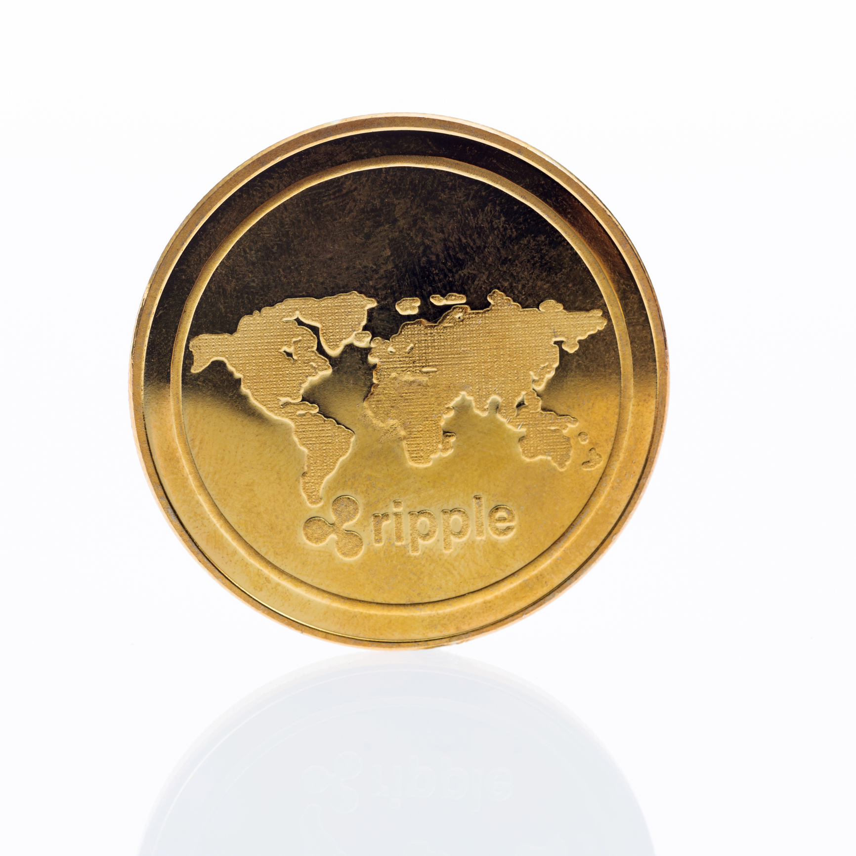 Ripple coin on white background. Ripple is virtual currency.
