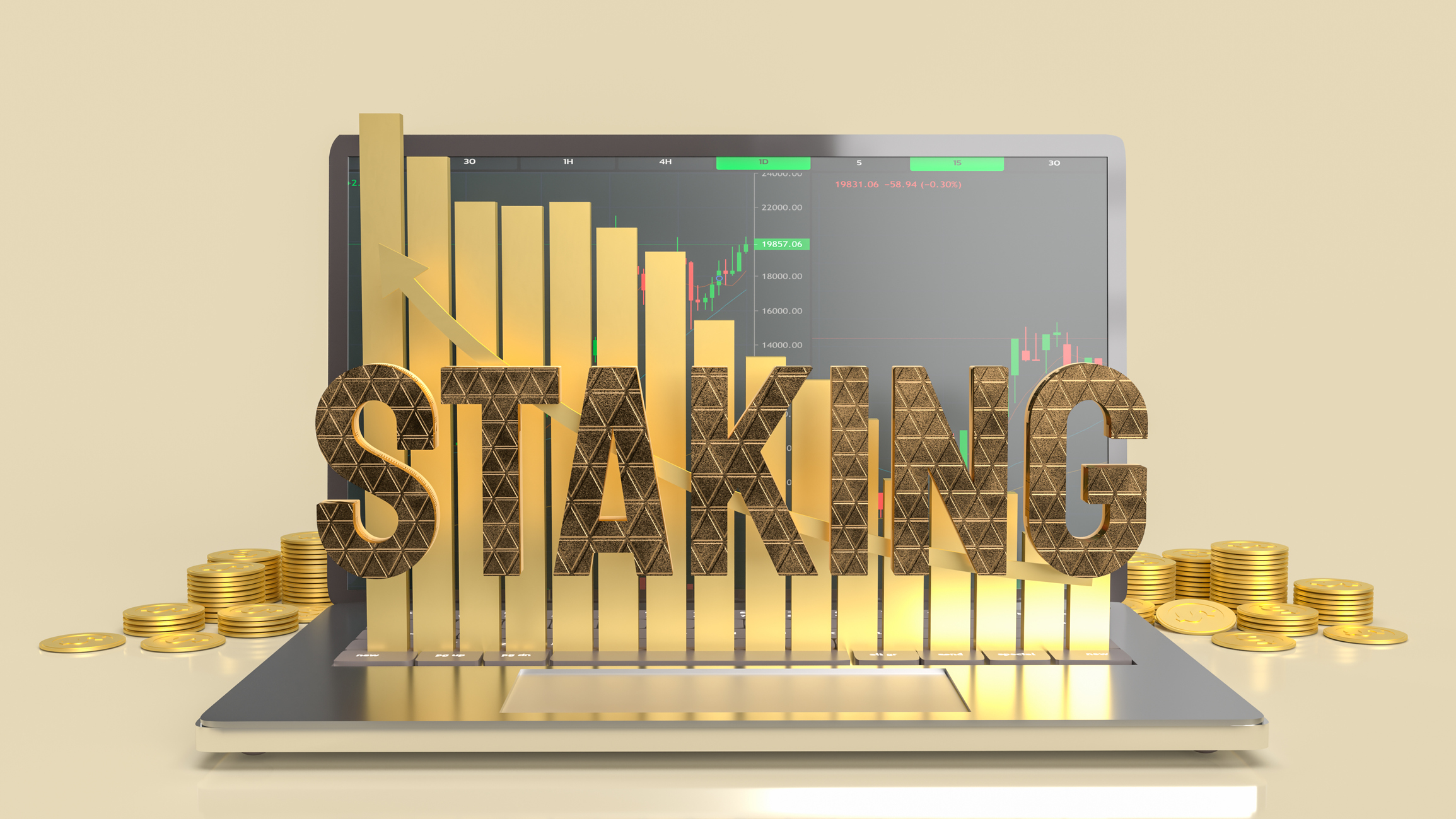 The staking text on notebook for currency or business concept 3d rendering