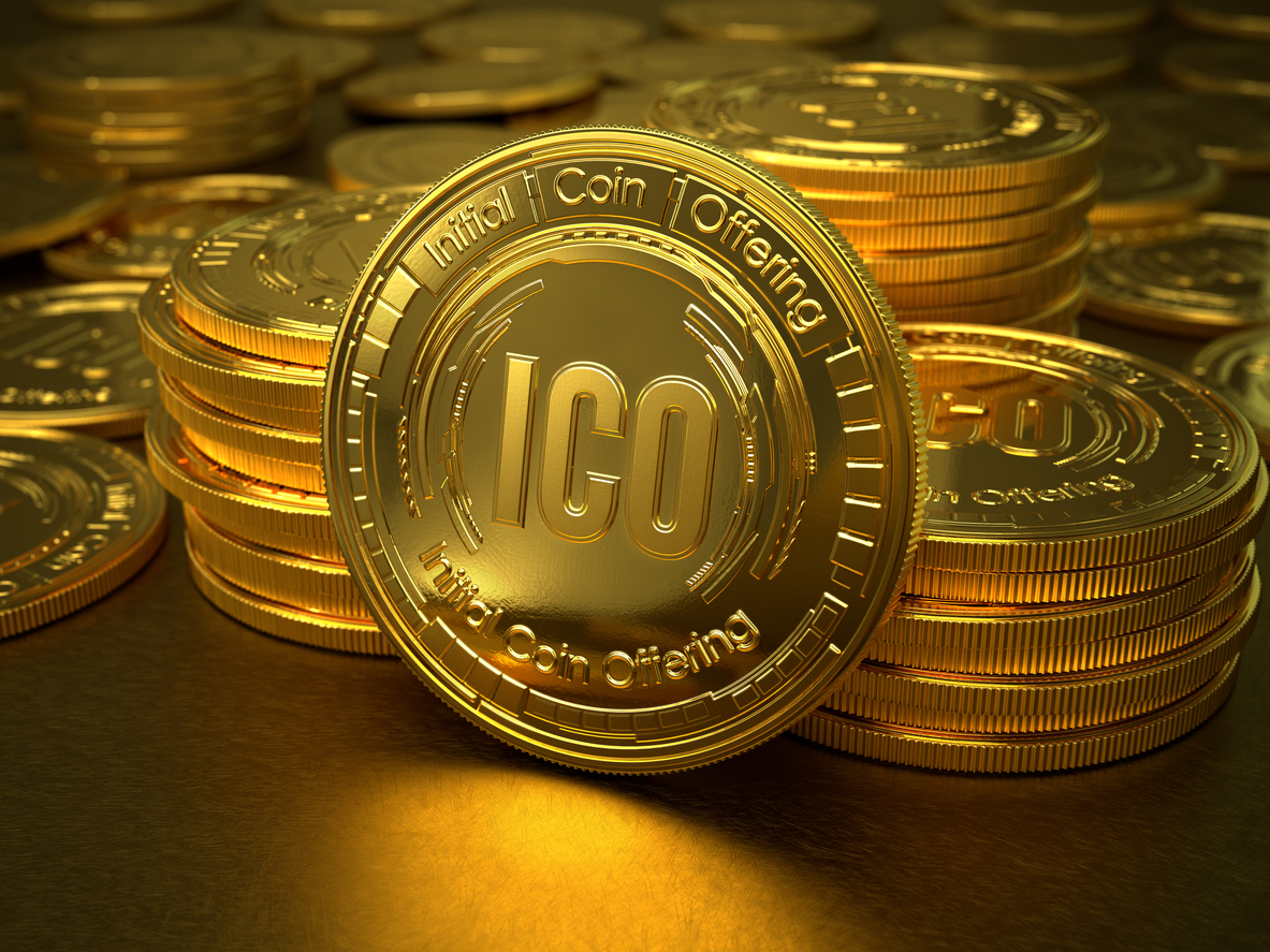 3d gold coins with text ICO and Initial Coin Offering