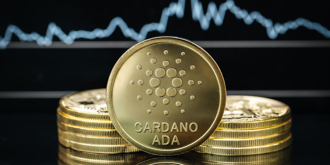 Cardano ADA coins with chart background