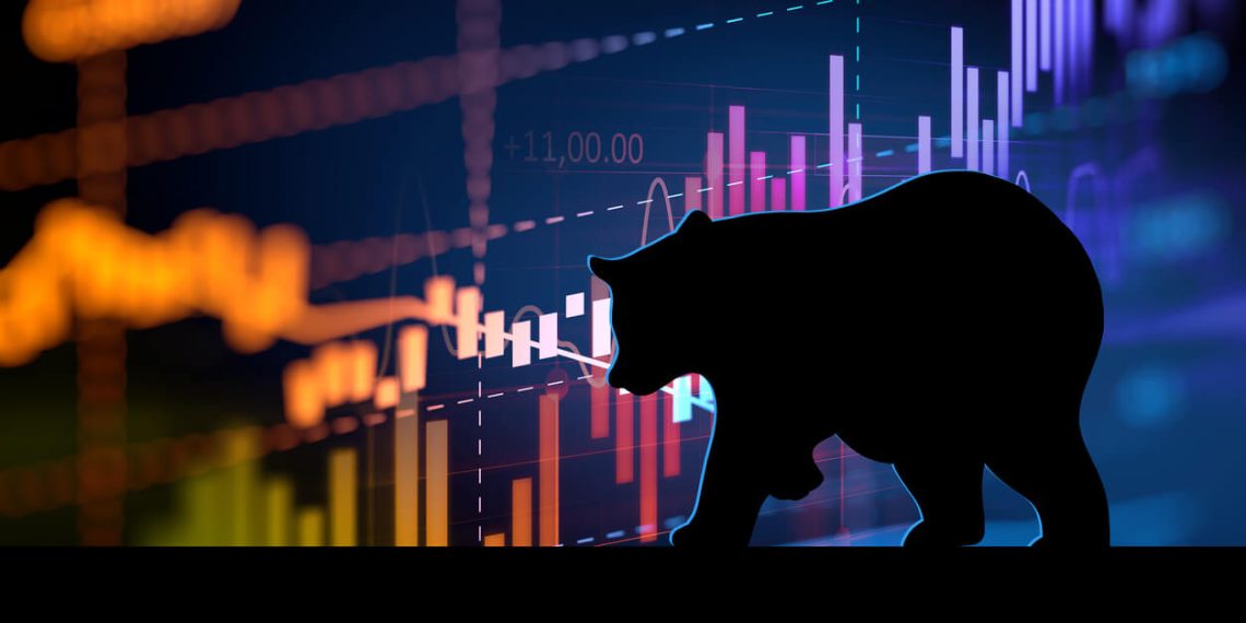 bear in front of stock chart/crypto chart
