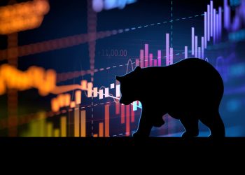 bear in front of stock chart/crypto chart