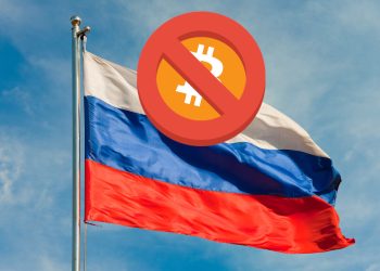 Russian flag with bitcoin ban symbol on top