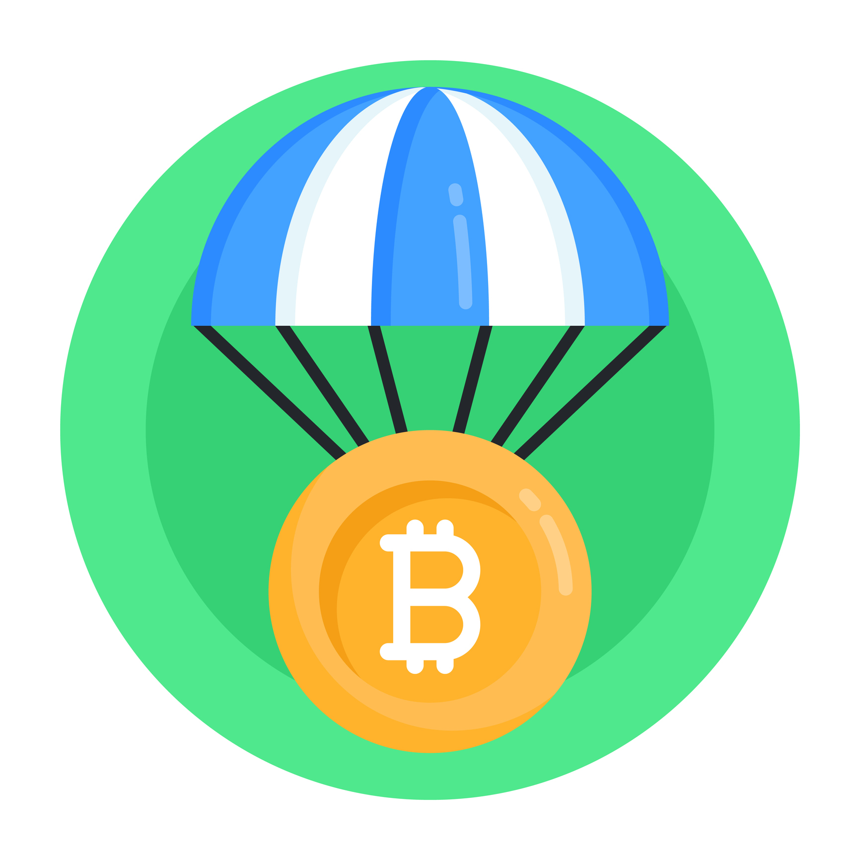 An icon of bitcoin delivery flat round design