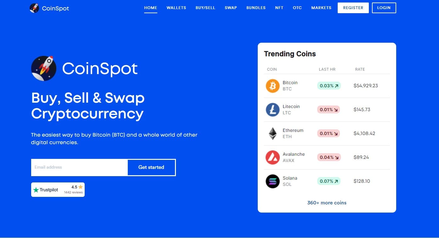 CoinSpot Homepage Screenshot 